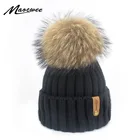 Оптовая продажа, шапка с помпонами из меха норки и лисы, зимняя женская шапка, шапка для девочки, вязаные шапки, новая Толстая Женская шапка