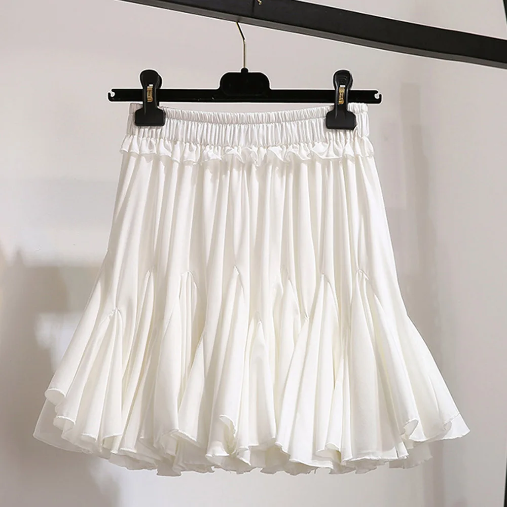 Womens Pleated Layer Ruffles Frill Shorts White Princess Chiffon Summer Casual Ladies Girls Elastic High Waist Mini Skirt Shorts