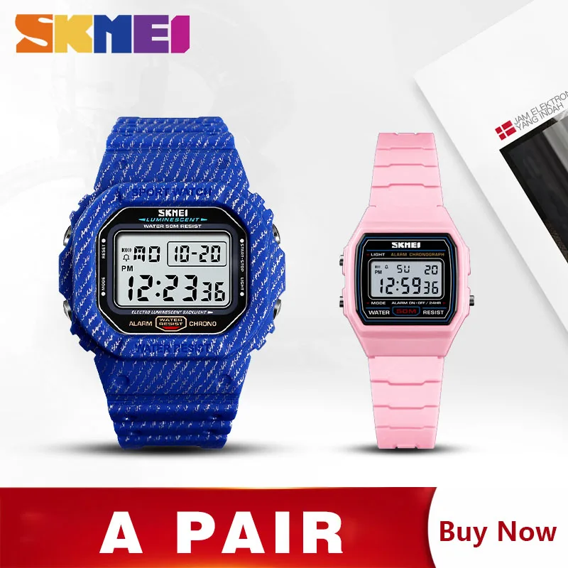 Blue Pink SKMEI цифровые детские часы мужские Секундомер Будильник мужские s часы с цифровыми часами детские часы montre enfant homme 1471 1460 набор - Цвет: Blue Pink
