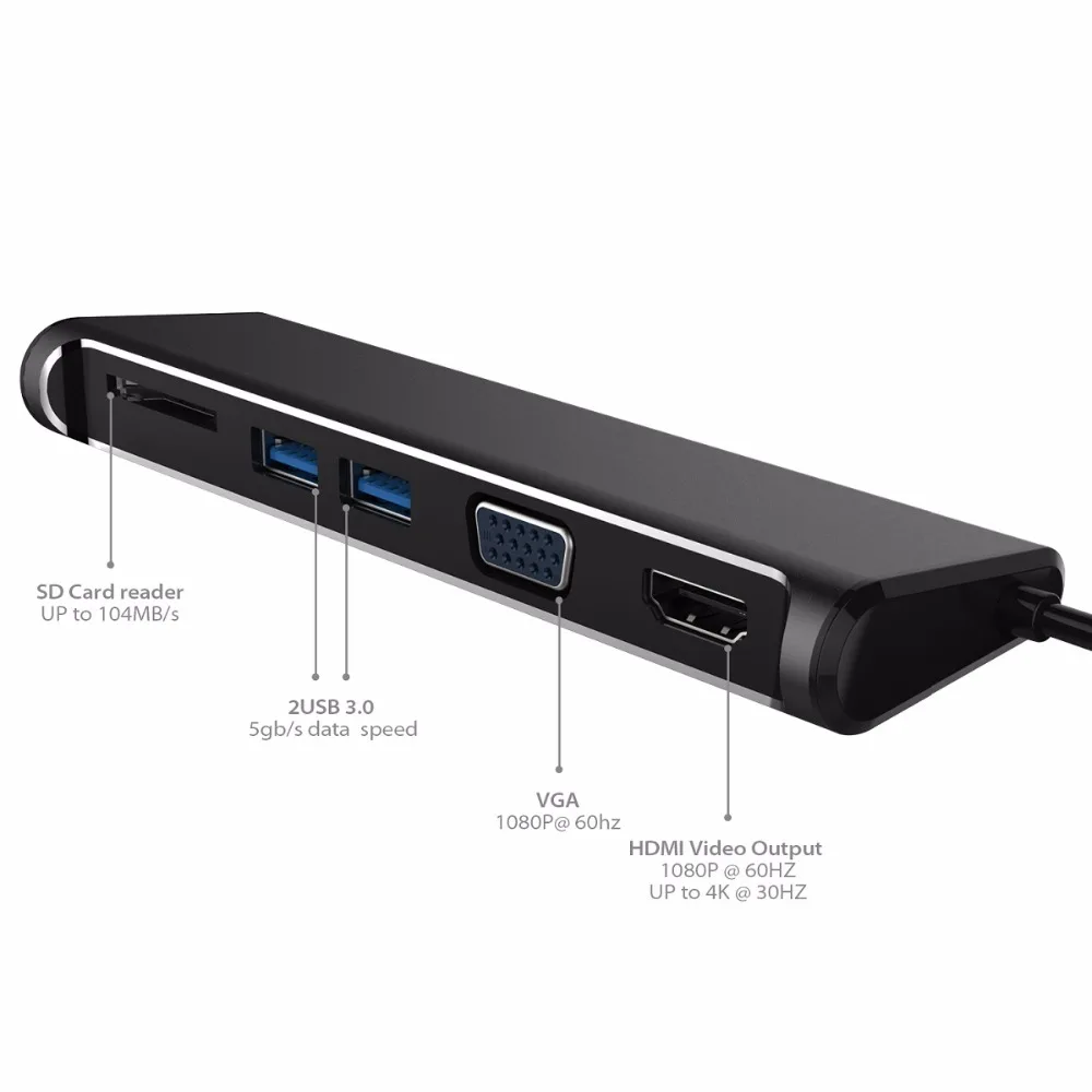 YUNCLOUD usb type-C 3 1 концентратор с SD кардридером 0 VGA 1080P HDMI 4K адаптер 5 в USB сплиттер для