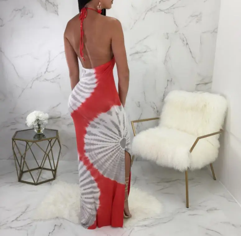 2019 new African spring/summer sleeveless halter top with ink print dress | Женская одежда