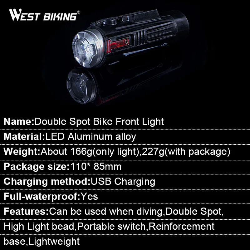 WEST BIKING, велосипедный передний светильник с зарядкой от usb, полностью водонепроницаемый, с двумя точками, для горного велосипеда, для шоссейного велосипеда, фонарь на руль, фонарь для безопасности велосипеда