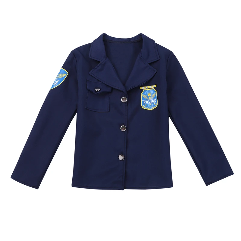 Novelty Boys Police Costume Cosplay Career Halloween Party Dress Up Jacket with Pants Hat Belt Set for Kids Costumes |