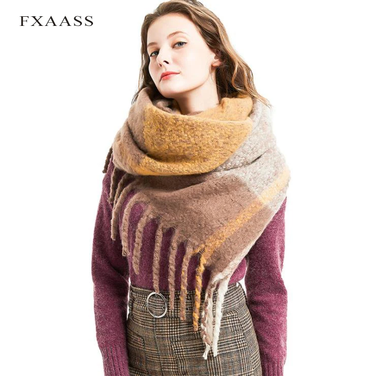 

FXAASS новый осенне-зимний клетчатый шарф для дам, шаль, модная женская кашемировая шаль с кисточками, парные студенческие шарфы, оптовая прода...