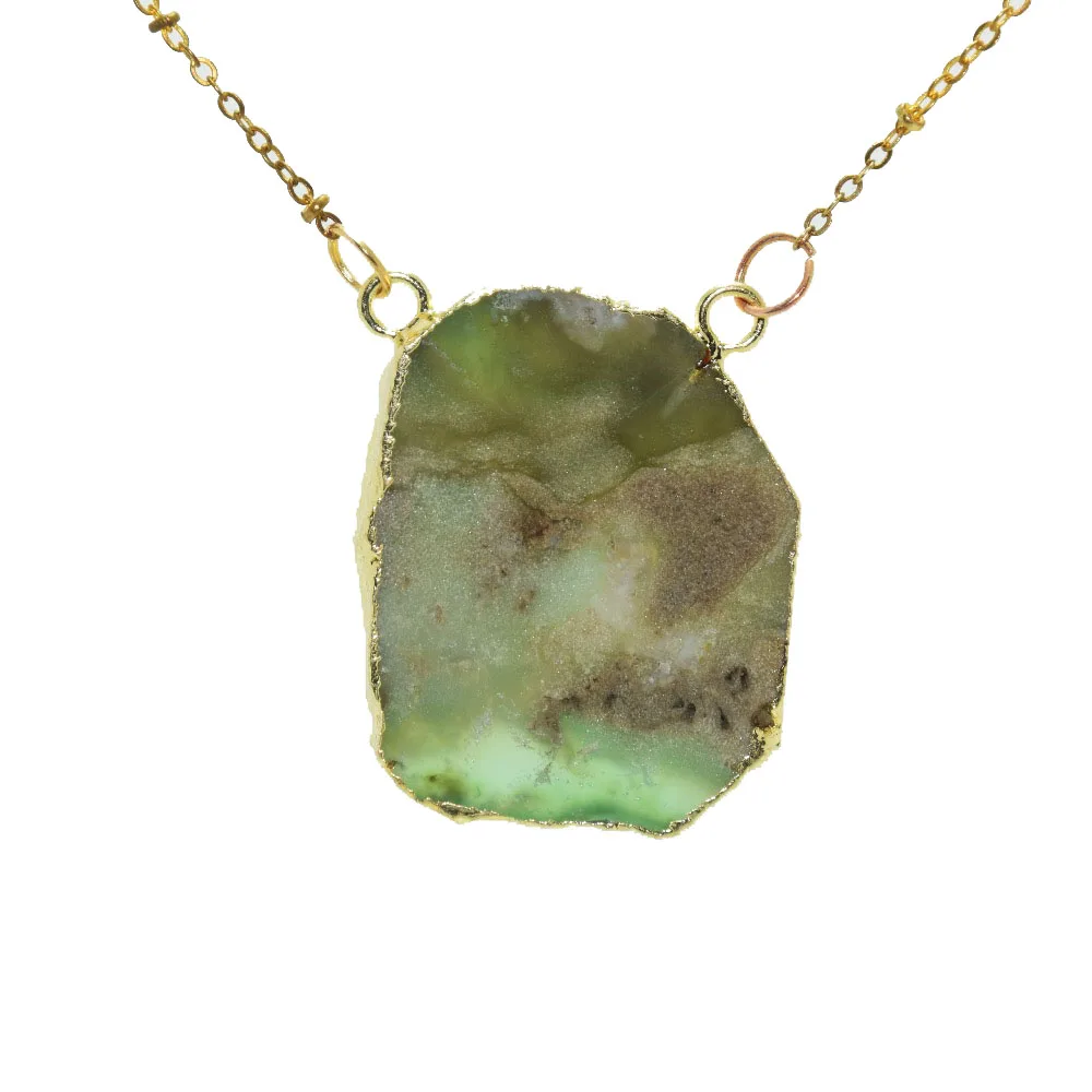 

1pc Green Free Form Chrysoprase healing connector women necklace natural Raw Slab Slice Australian stone chain necklace for girl