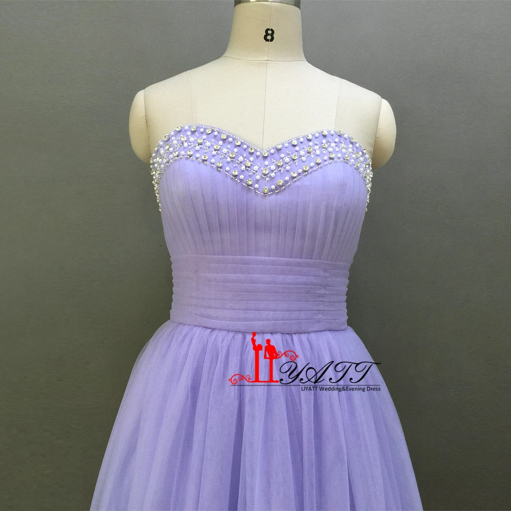 vestido de baile Sweetheart Pearls Beading Neckline Lavender Bridesmaid Dresses A-Line Tulle Lace Up Sequins Liyatt | Свадьбы и
