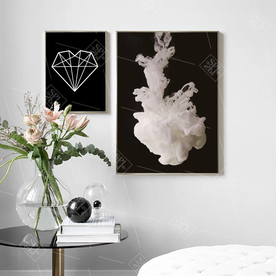 SPLSPL Canvas A4 Art Print Posters Smoke Geometric Diamond Painting Abstract Black and White Wall Pictures For Living Room Decor | Дом и сад
