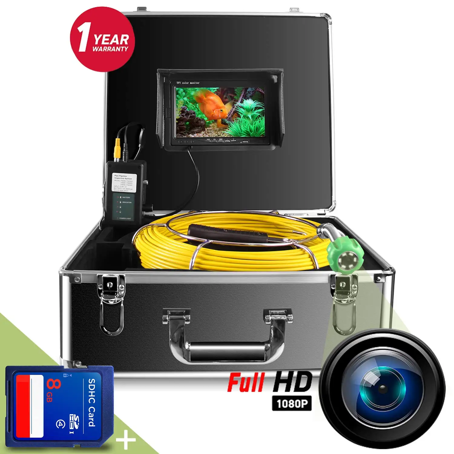 Камера для инспекции канализационных труб Sewer Pipe Inspection Camera Industrial Pipeline 30m Endoscope 23mm 1000TVL Snake Video 7" Drain on.