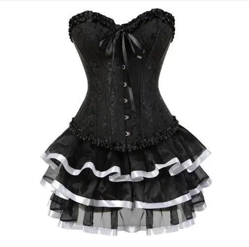 sexy corsets for women plus size party costume overbust burlesque corset and skirt set tutu corselet victorian fashion gowns - Цвет: Бежевый