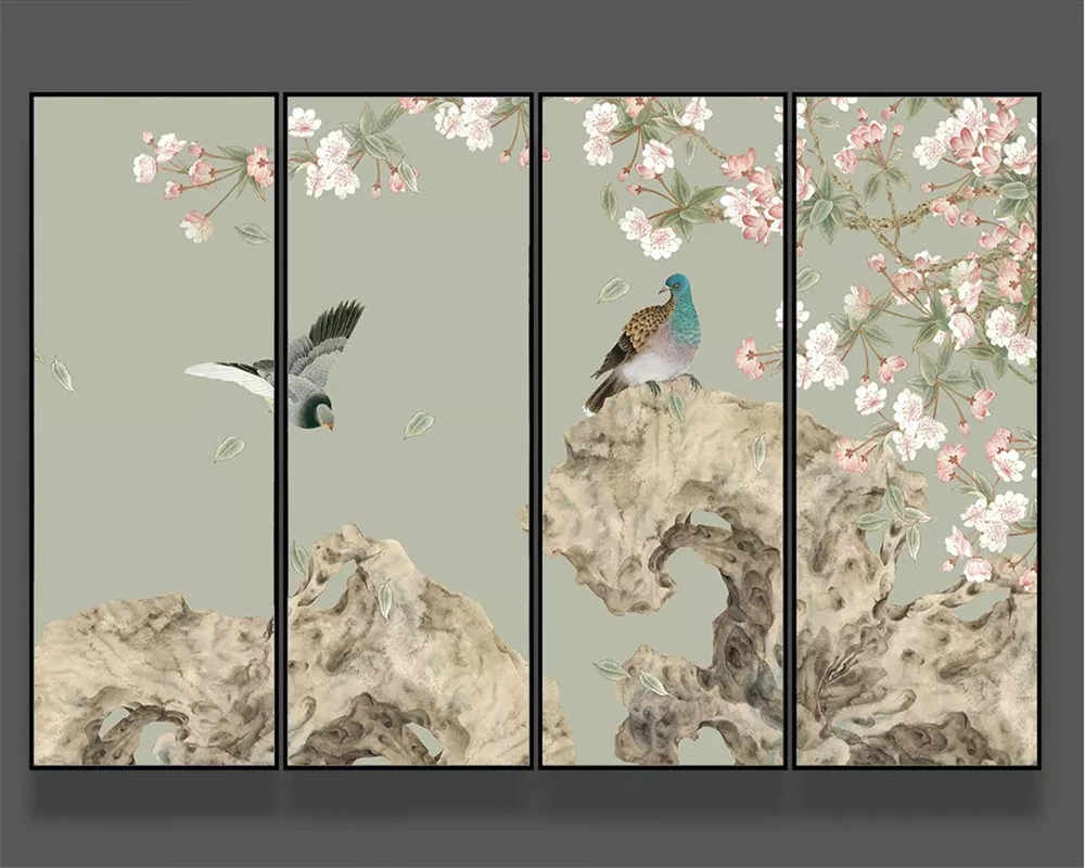 Beibehang Кастомная северная ручная роспись цветов птиц новый китайский фон декоративная картина Papel de Parede 3D обои на.