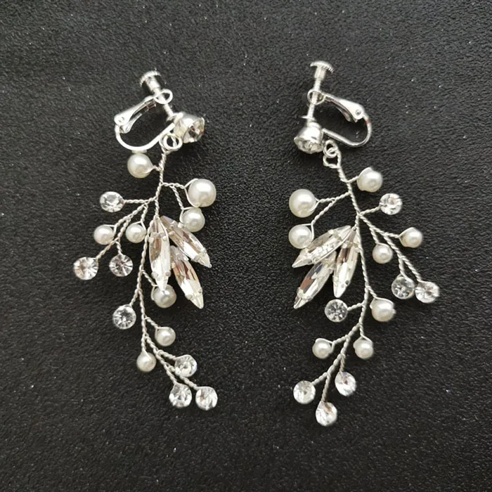 2122 Silver SLBRIDAL, Стразы ручной работы, кристаллы, жемчужные клипсы на/ушной штифт, свадебные висячие серьги, свадебная люстра, серьги, Женские Ювелирные изделия - Окраска металла: 2122 Silver