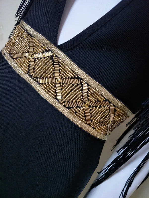 Лето женщины черный o шеи с плеча кисточкой колен вырезать повязку dress вечер bodycon