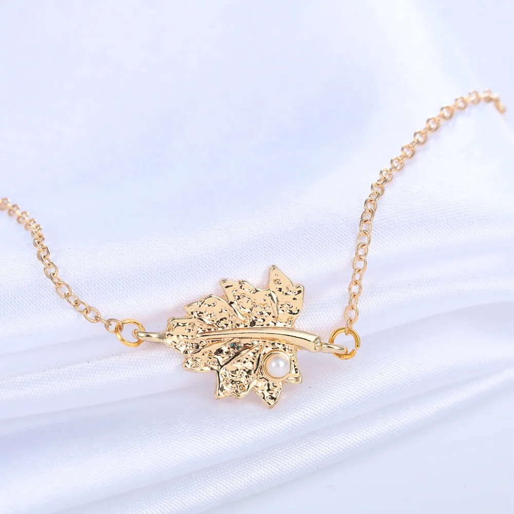 QIAMNI Handmade Jewelry Accessories Alloy Leaves Pattern Bracelet with Simulated Pearl Fashion Gift for Girls and Women | Украшения и