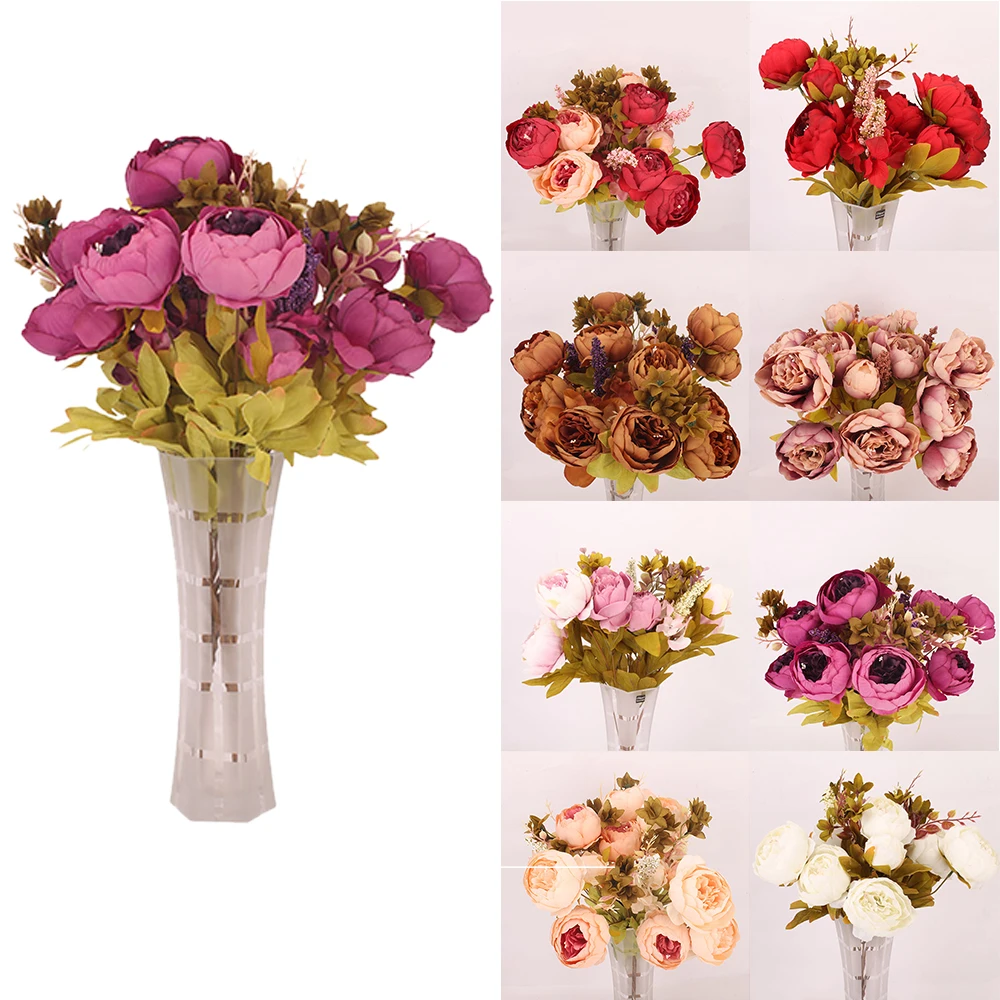 47cm Noble Silk Peony Artificial Flowers Bouquet 6pcs Large + 2pcs Buds Fake for Home Wedding Decoration | Дом и сад