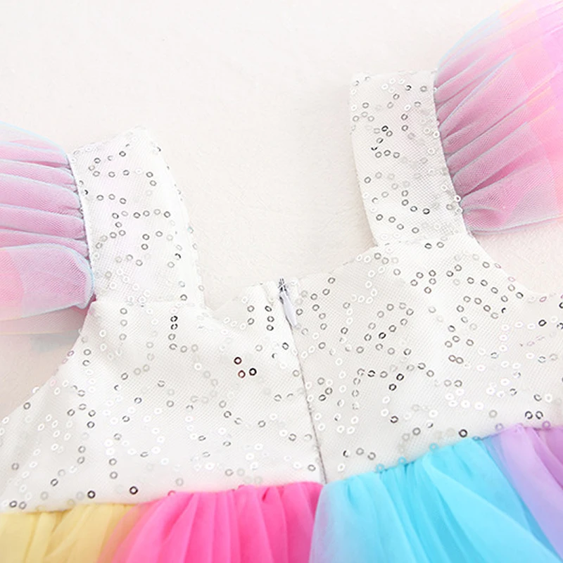 Sweet Rainbow Candy Girls Birthday Tutu Dress Children Kids Cute Colorful Balls Bow Cake Cosplay Tulle Sequins Princess | Детская одежда