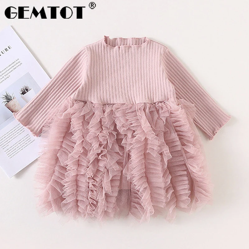 Детское платье GEMTOT Новинка весна-осень 2019 однотонное для девочек с длинным