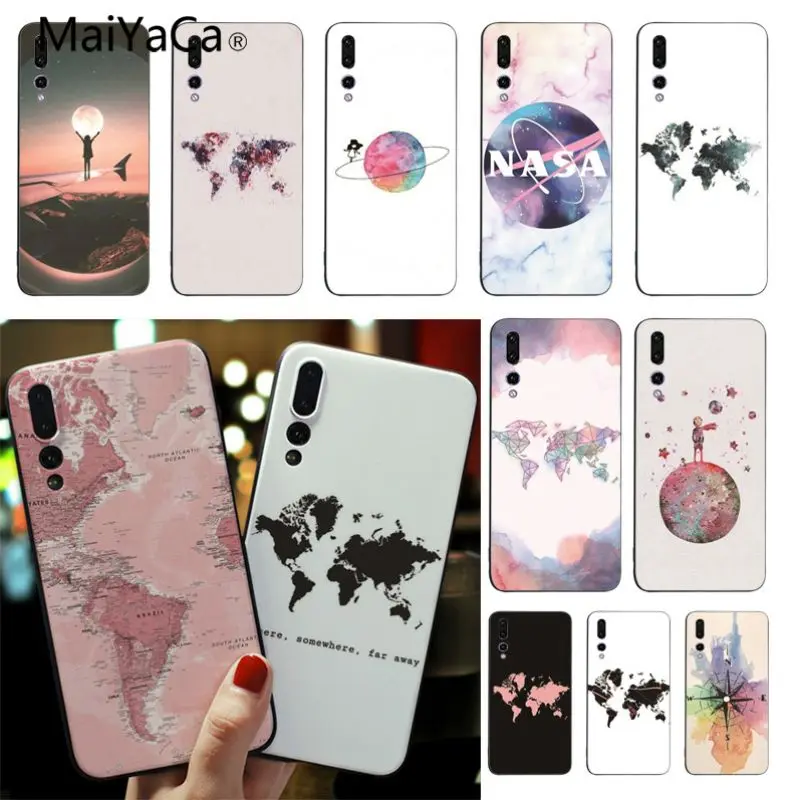 MaiYaCa, розовая карта мира, черный мягкий чехол для телефона iPhone 7, 8, Xr, XS Max, чехол для huawei P9, P10, P20, P20pro, honor 9, 10, V9, V10