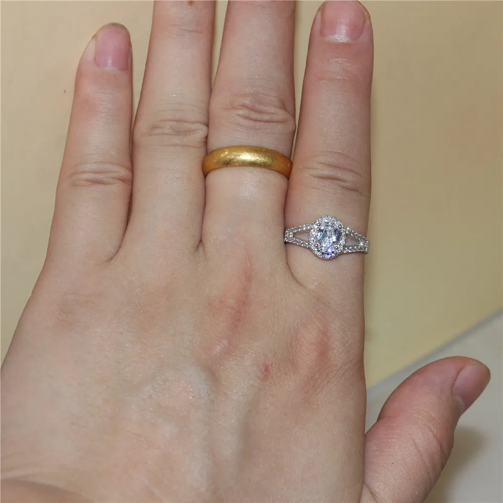 Мода 10KT Белое золото Заполненный эллипс подушкой Циркон Проложить Набор колец