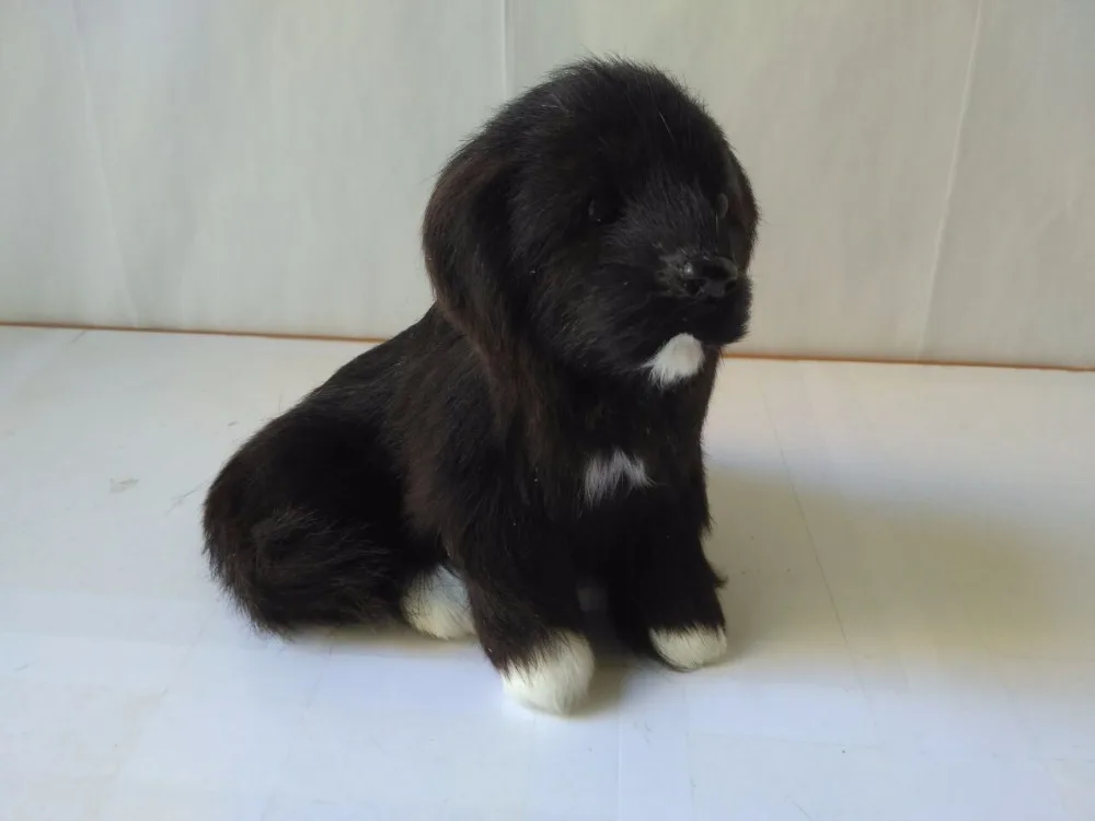 Модель черной собаки из полиэтилена и меха, большой размер 18x12x16 см, игрушка для домашнего украшения, d2774