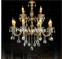 free shipping zinc alloy antique brass crystal chandelier lingting luxurious e14 led ac crystal lamp lustre suspension lighting