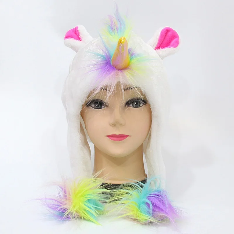 Новые творческие Rainbow Unicorn Плюшевые Hat Косплэй Hollaween зима теплая Мужская Для