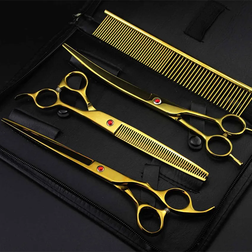 Профессиональные 4 комплекта 8 дюймов золотые ножницы для стрижки домашних