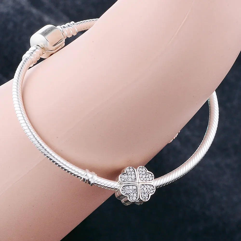DIY подходит для оригинала Pandora браслет ювелирных изделий серебряные бусины 925 пробы лепестки любви клип талисманы с четким CZ