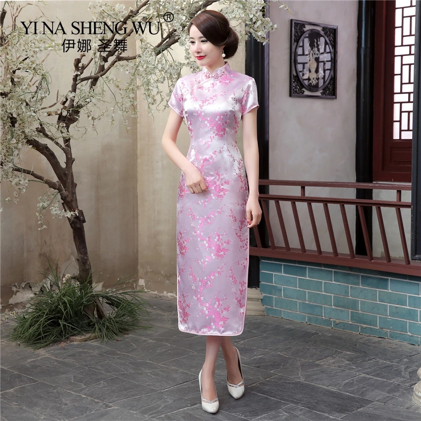 

Китайские традиционные костюмы Cheongsam женское облегающее платье Cheongsam Tang костюм Дракон Феникс Платье с разрезом 17 цветов