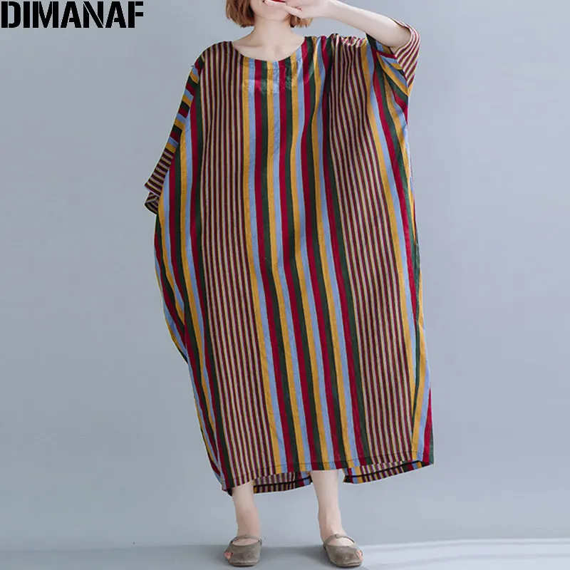 DIMANAF женское платье большого размера лето 2019 повседневное негабаритное в полоску