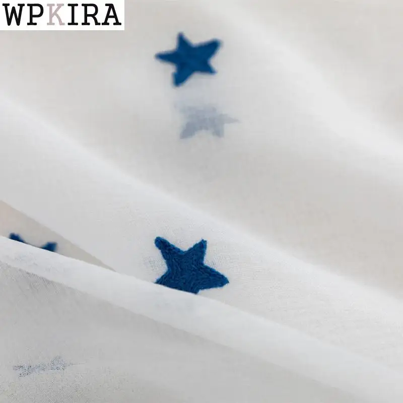 Embroidered Blue Star Tulle Curtains For Living Room Soft Sheer Curtains For Window Bedroom Curtains Fabrics Drapes 300&30