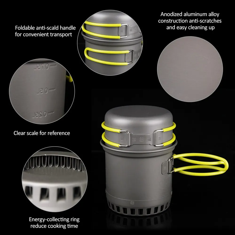 

0.75L Outdoor Camping Pot Bowl Set Ultralight Camping Cookware Hiking Picnic Backpackin Camping Tableware Pot Pan Folding Handle