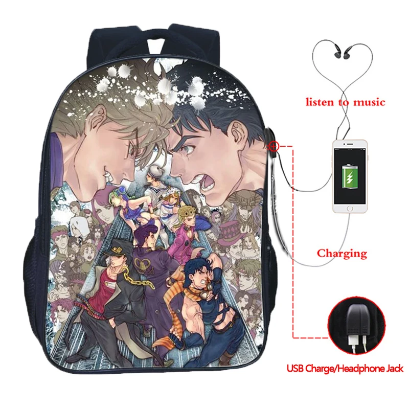 10 JoJo No Kimyou Na Bouken JoJo's Необычные Приключения Jotaro USB Chargingbackpack для мужчин женщин мальчиков девочек рюкзаки школьные сумки - Цвет: 10