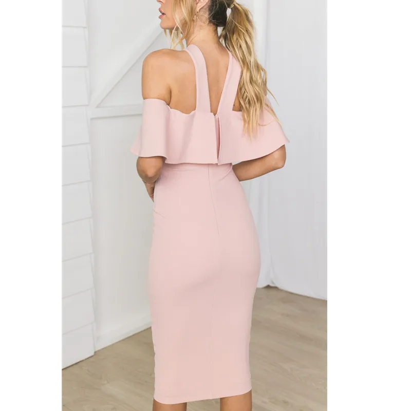 Элегантные женские миди платье сексуальное с открытыми плечами и лямкой на шее