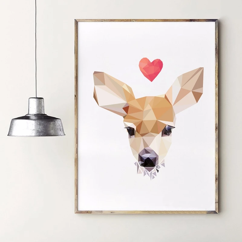 Geometric Deer Head Poster Art Print Wall Pictures Abstract Polygon Animal Canvas Painting Modern Home Decoration | Дом и сад