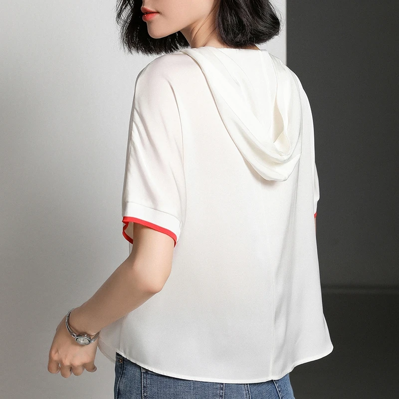 Женская блузка лето 2019 чистый шелк топы и блузки элегантный короткий рукав