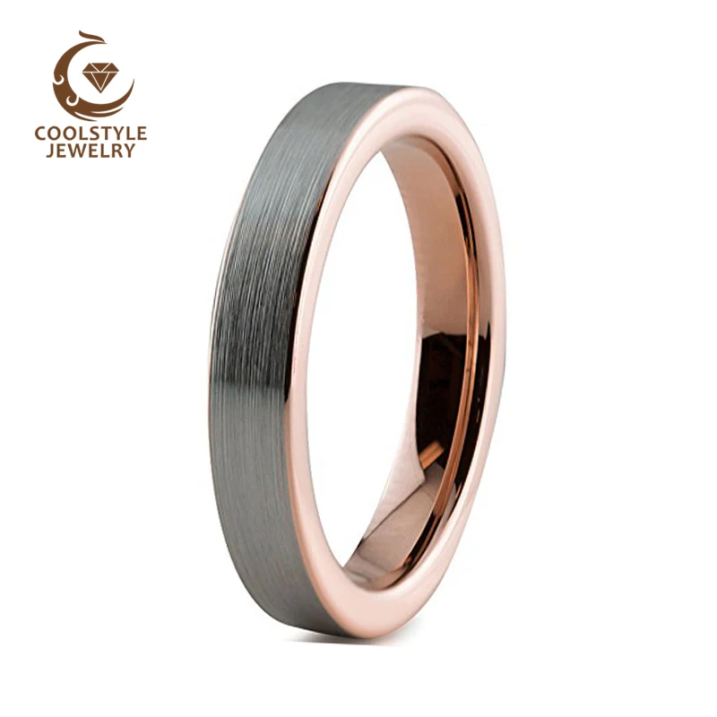 Женское вольфрамовое обручальное кольцо 4 мм для Леди цвета розового золота с