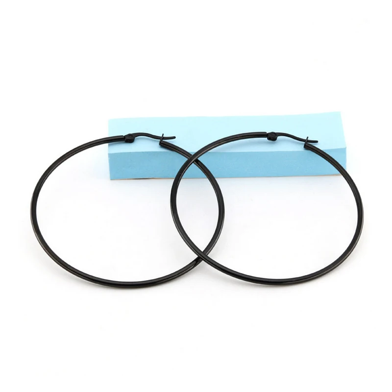 Black 15MM 1 пара сережек, 15 мм, 20 мм, 25 мм, Huggies, для женщин, темперамент, модный простой обруч, нержавеющая сталь, ушные клипсы, ювелирные изделия, Круглые - Окраска металла: Black 15MM