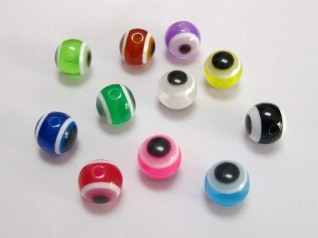 

100 Mixed Colour Acrylic Eye Ball Round Beads 10mm