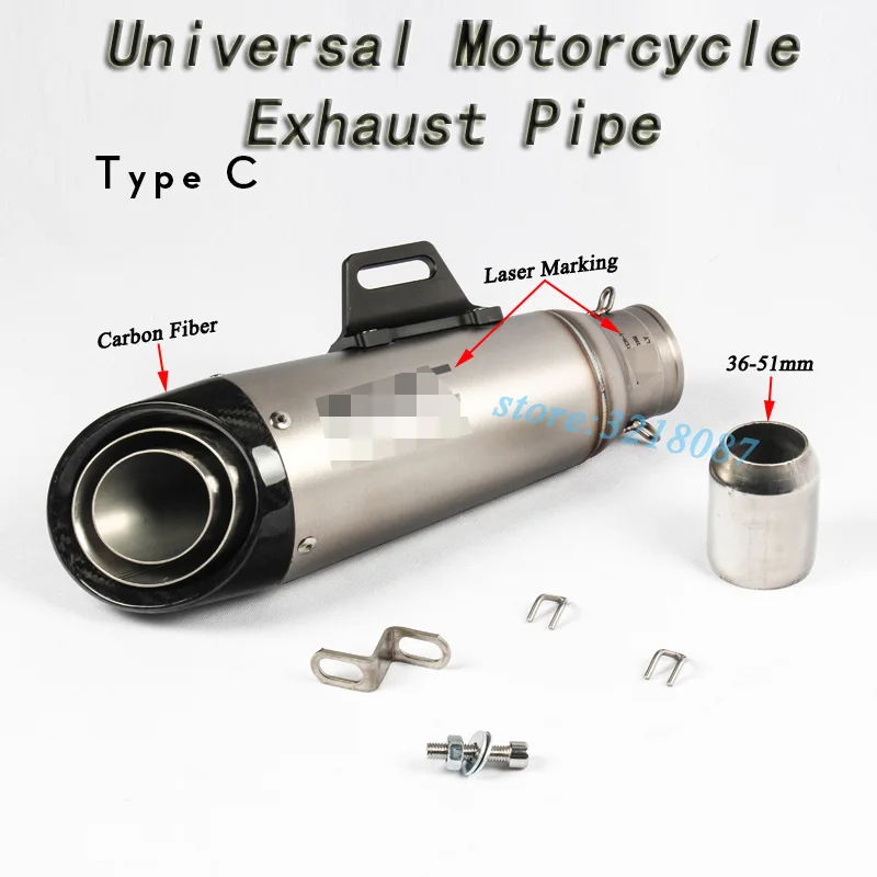 TypeC51mm 51 мм 61 мм Универсальный Мотоцикл выхлопная труба Escape модифицированный мотоцикл лазерная маркировка глушитель для CBR1000RR S1000RR Ninja250 R6 R1 - Цвет: TypeC51mm