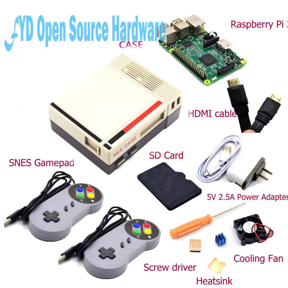 1 комплект чехлов NES с картой Raspberry Pi 3 + 16G вентилятор 2 шт. геймпад SNES адаптер