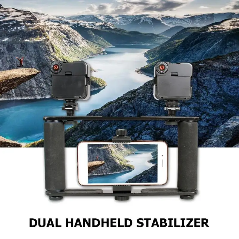 Dual Handle Grips Camera Stabilisateur Smartphone Action Cam Holder Phone Cage Portable Phone Stabilizer Estabilizador for Gopro