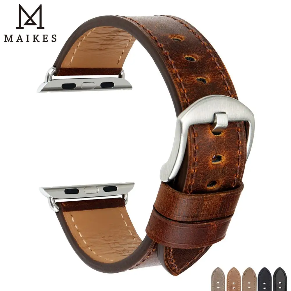MAIKES для Apple Watch ремешок 44 мм 40 аксессуары часов из натуральной кожи браслеты iwatch