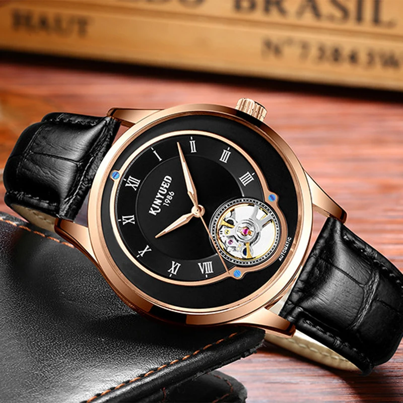

KINYUED Luxury Brand Automatico Watch Men Mechanical Tourbillon Automatic Watch Man Skeleton Leather Sports Luminous Clock Mens
