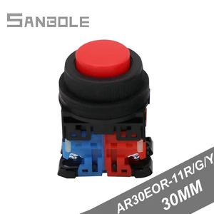 AR30EOR-11 Red/Green High Round Push Button Switch Reset Momentary One Open One Close Opening 30mm Protruding Head