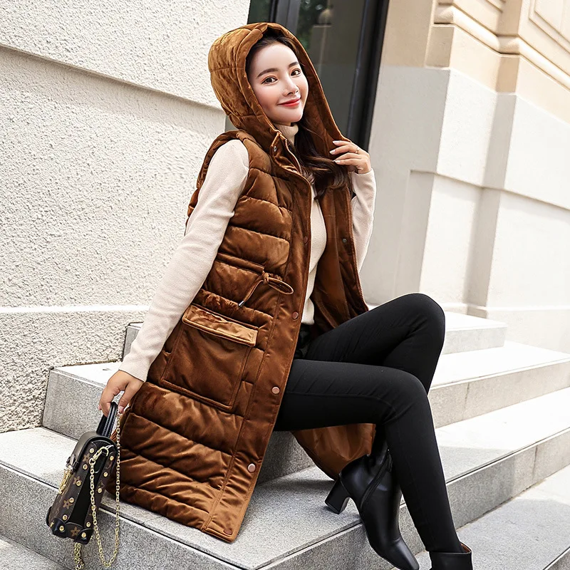 Корейский Новый золотой бархатный жилет для женщин 2021 осень зима теплый пуховой