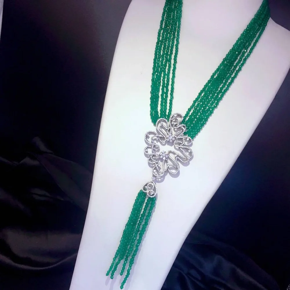 Miglior Agata Verde Collana Argento 925 Con Nappe Del Pendente Della Collana Multa Monili Delle Donne Multi Strati Di Trasporto Libero 18 Pollice