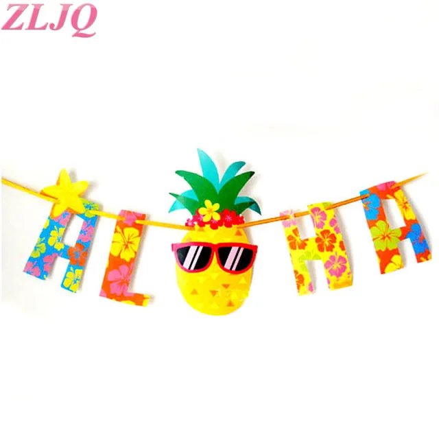 1PCs Banner 70 шт. DIY воздушные шары-гирлянды арки шары с золотыми конфетти Гавайи Луау Фламинго тропические товары для дня рождения зеленый ярко-розовый балон - Цвет: 1PCs Banner