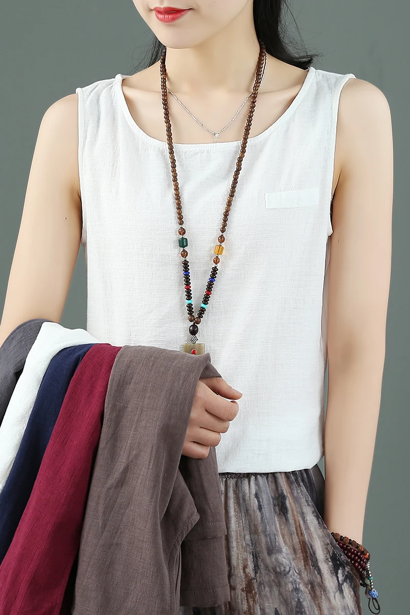 Женская блузка из хлопка и льна однотонная белая Свободная Повседневная Блузка