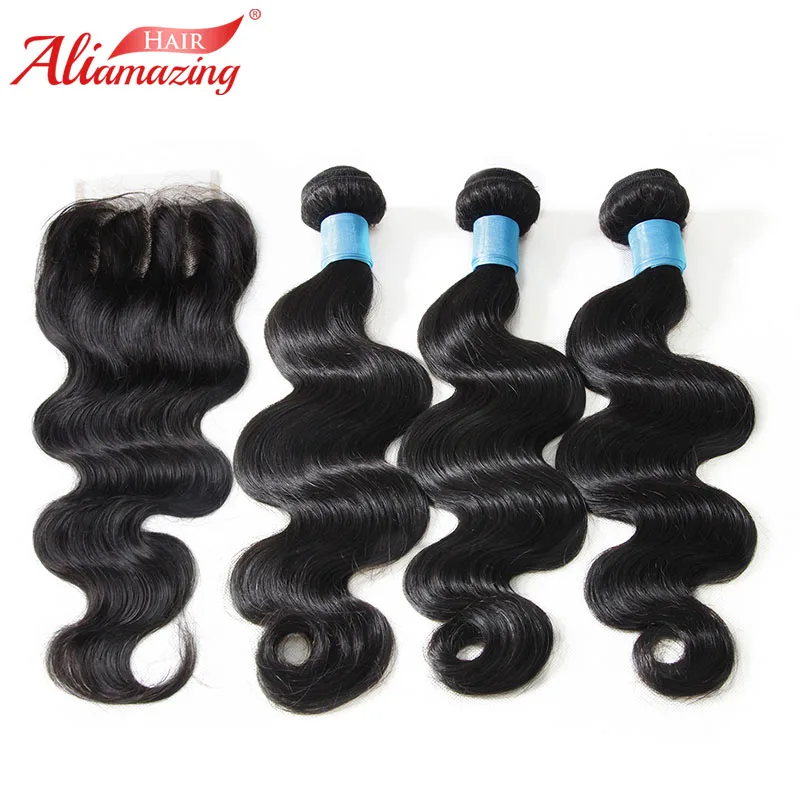 

Ali Amazing Hair Human Hair Bundles With Closure Brazilian Loose Wave 3 Bundles with 4x4 Lace Closure 4pcs/lot #1B Free Shipping