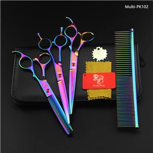 Multi-PK102 4 шт./компл. 7 дюймов собака Уход за лошадьми ножницы для собак прямые истончение изогнутые Профессиональные Парикмахерские ножницы - Цвет: Multi-PK102